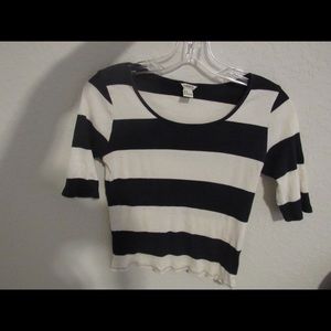 Navy Blue- White Block Striped Crop Top